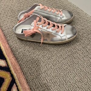 Stylish Silver Women's Sneakers with Pink Accents